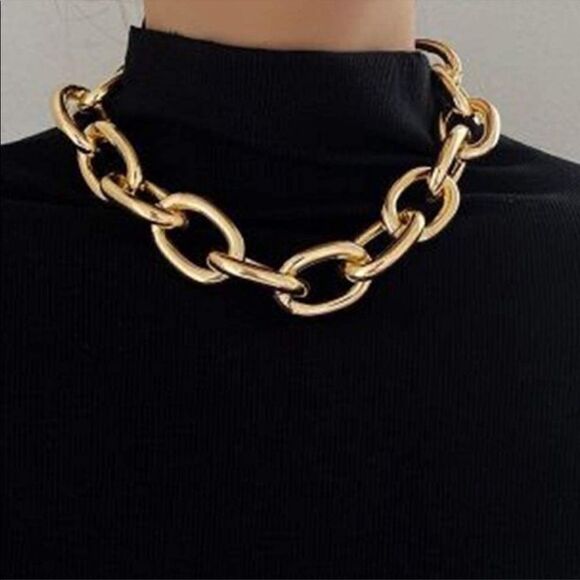NEW Gold Chain Large Link Choker Necklace - Picture 1 of 8